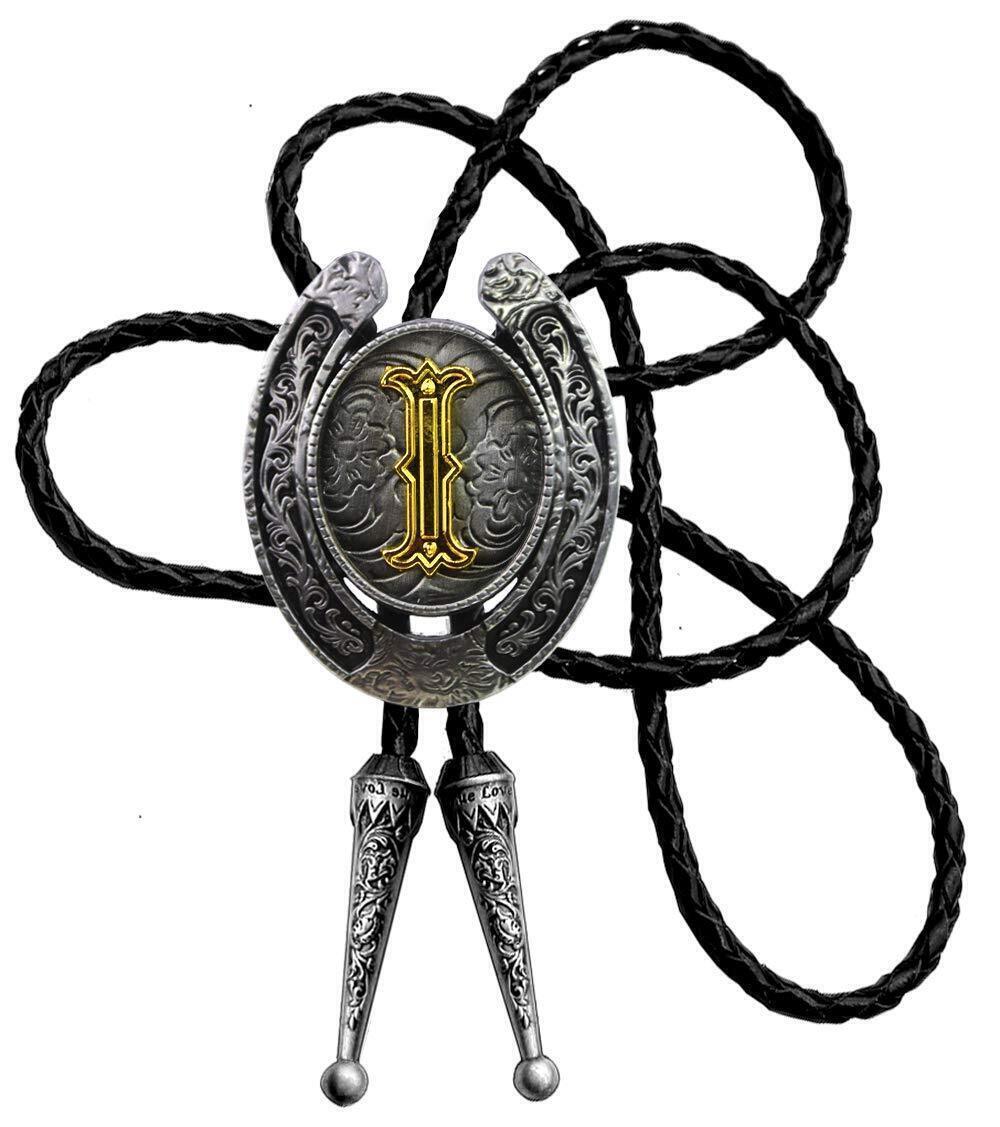4200 Bolo Tie Golden Initial Letter A to Z In Western Cowboy Horseshoe